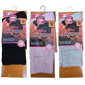 Women's Merino Lambs Wool Socks, Bundle of 3 Pairs